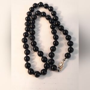 14 Karat Clasp On Black Gemstones Black Beaded Necklace